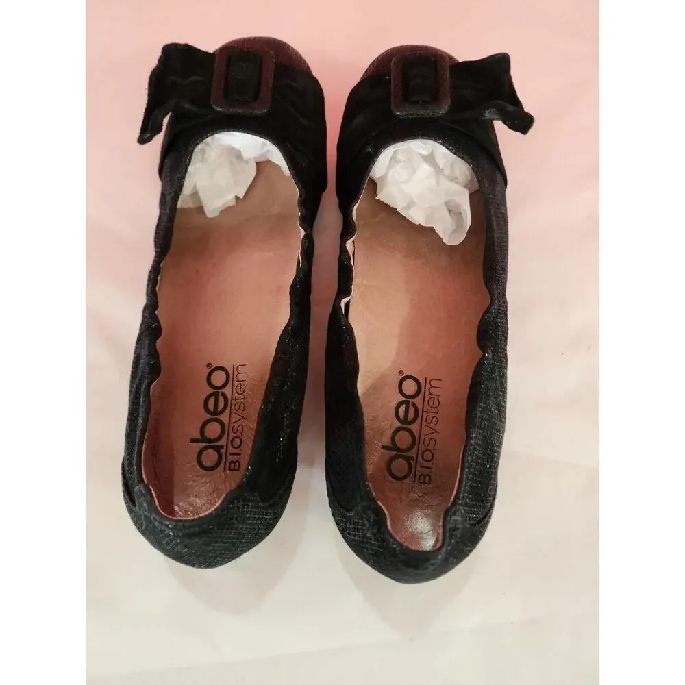 Abeo Bio System Tabitha Black Leather Ballet Flats Shoes Women Sz 6 N narrow